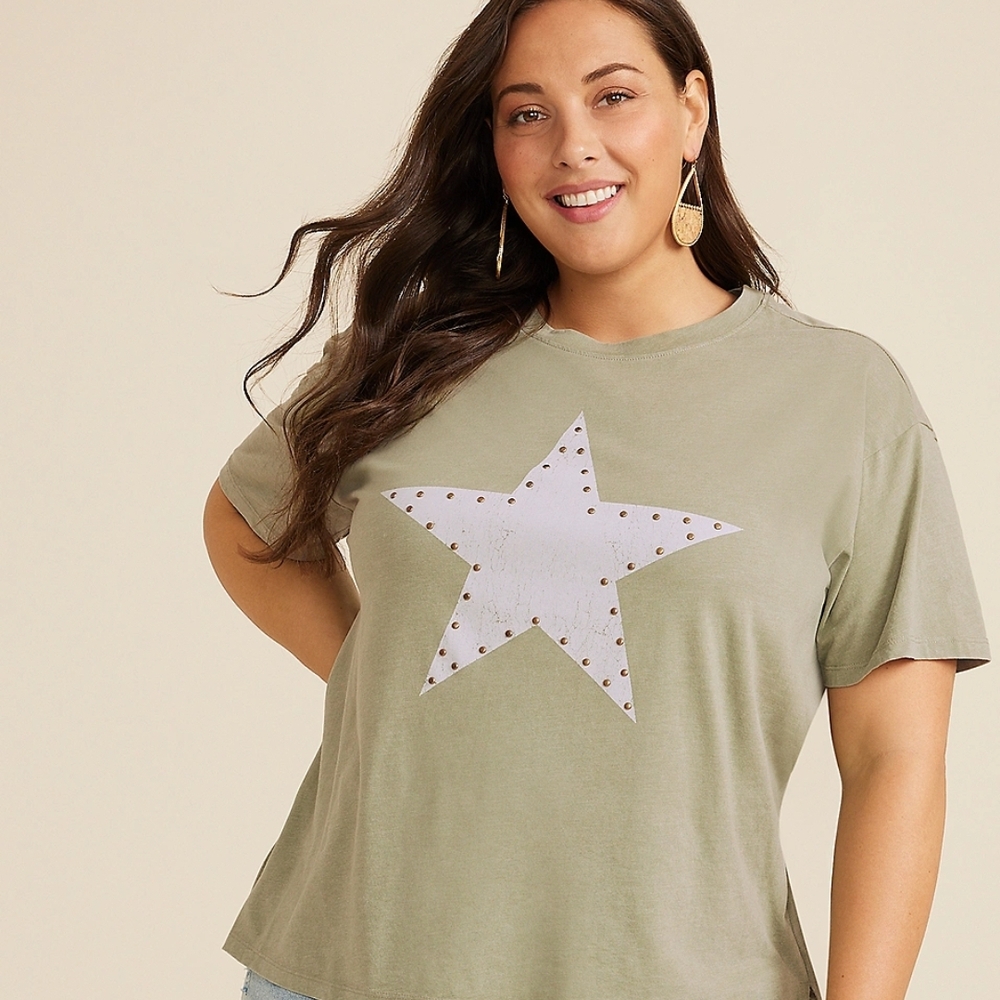 Maurices Olive Star Studded Tee